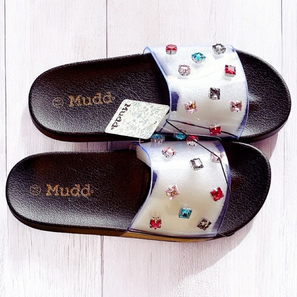 Women's Mudd Clear Rhinestone Embellished Pool Beach Slide Summer Sandal NWT - Picture 10 of 16